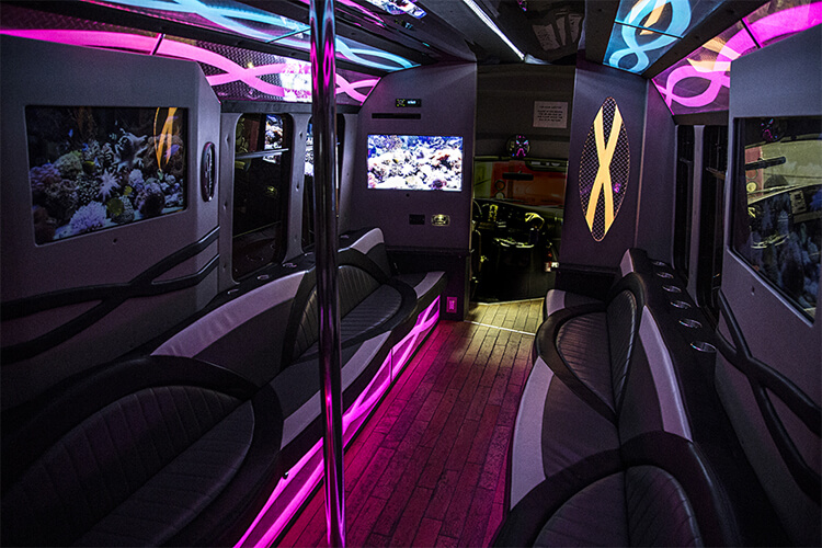  the inteior of one of our party buses akron  near progressive field
