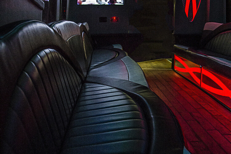 12 passenger party bus rental akron with dvd players