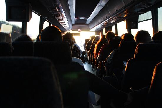 Dayton charter bus interior with power outlets